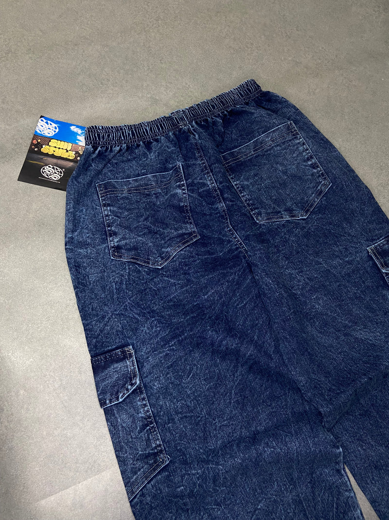 Calça Cargo Estonada Azul - Tamanho 40, 42 & 44.